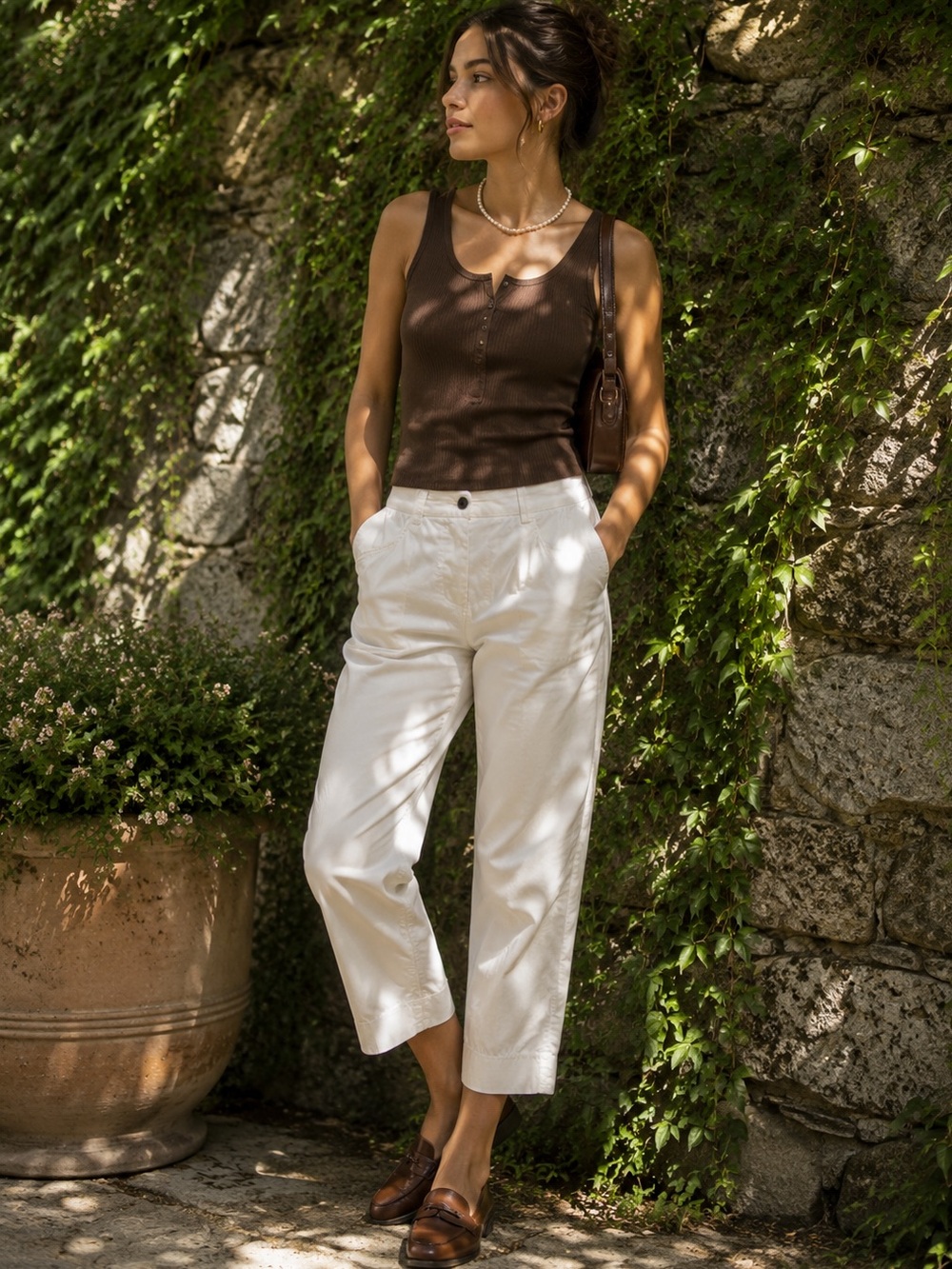 AQUASCUTUM Preppy Resortwear Designer Off White Lightweight Cropped Pants, 4